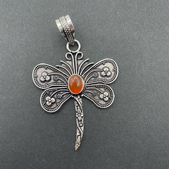 Jewelry - Silver butterfly pendant red onyx, gemstone, handmade, Boho style fashion